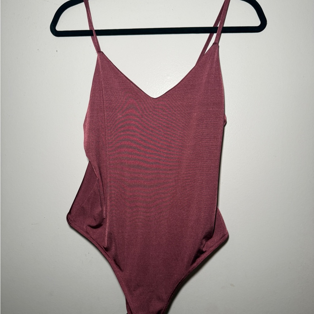 Topshop Burgundy V-Neck Bodysuit